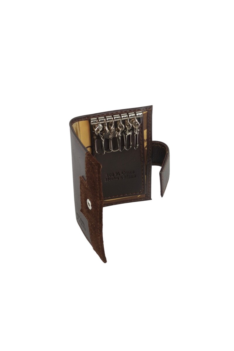 Porta llaves en cuero lo broche Marron