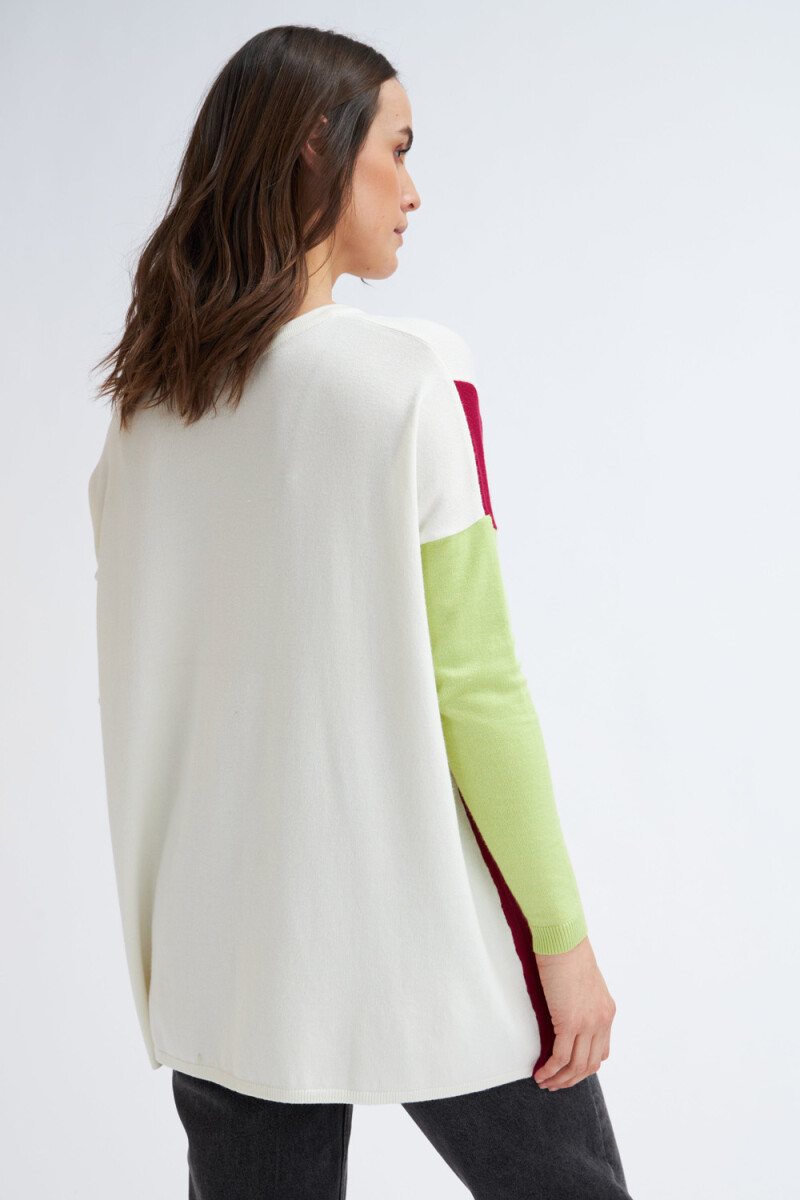 Sweater de punto combinado Verde - Fuccia - Crudo