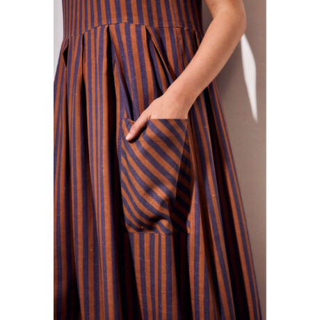 Vestido Rayado Con Lino Multi