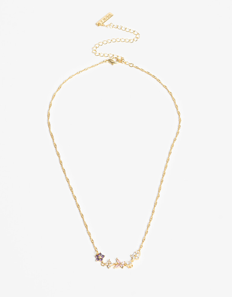 Cadena Corta con Dije Cubic zirconia Collar Con Forcitas De Cubic Zirconia - Dorado