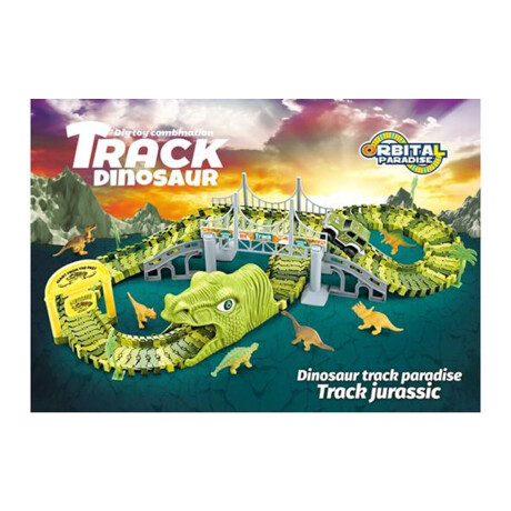Pista Carreras Dinosaurio Jurassic Flexible Encastrable 140P Verde