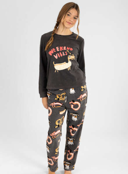 Pijama polar weekend vibes Gris oscuro