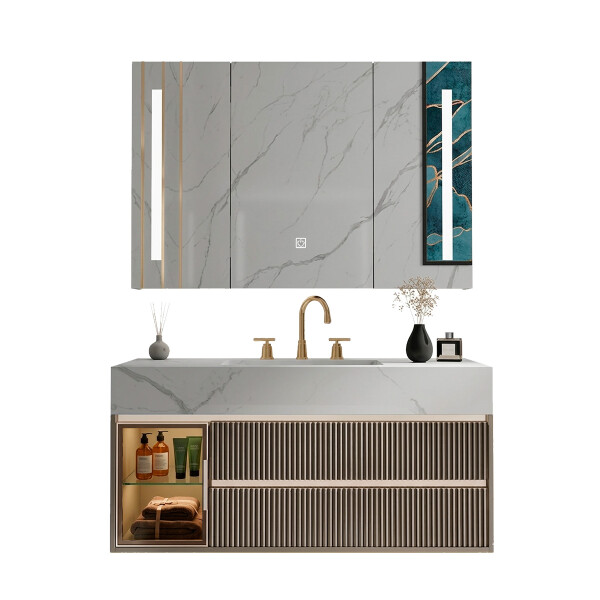 CONJUNTO DE BAÑO HABITARE MODELO LT2000-80M / MUEBLE + BACHA + ESPEJO C/ LUZ LED 780*150*700 Conjunto De Baño Habitare Modelo Lt2000-80m / Mueble + Bacha + Espejo C/ Luz Led 780*150*700