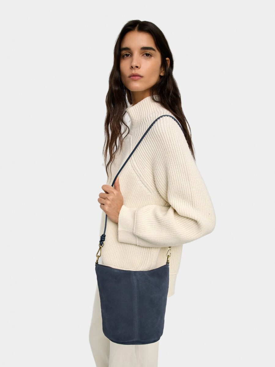 Bolso Bucket De Piel Con Bandolera azul-marino