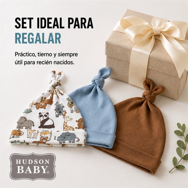 Set X3 Gorros para Bebé 100% Algodón con Nudo Celeste 1