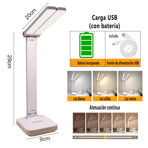 Lámpara LED blanca luz regulable cálida y fría carga USB Lámpara Led Blanca Luz Regulable Cálida Y Fría Carga Usb