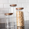 Contenedor vidrio acanalado tapa madera 750ml