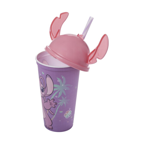 Vaso Plástico Milk Shake con Forma y Pajita Stitch 500 ml ROSA