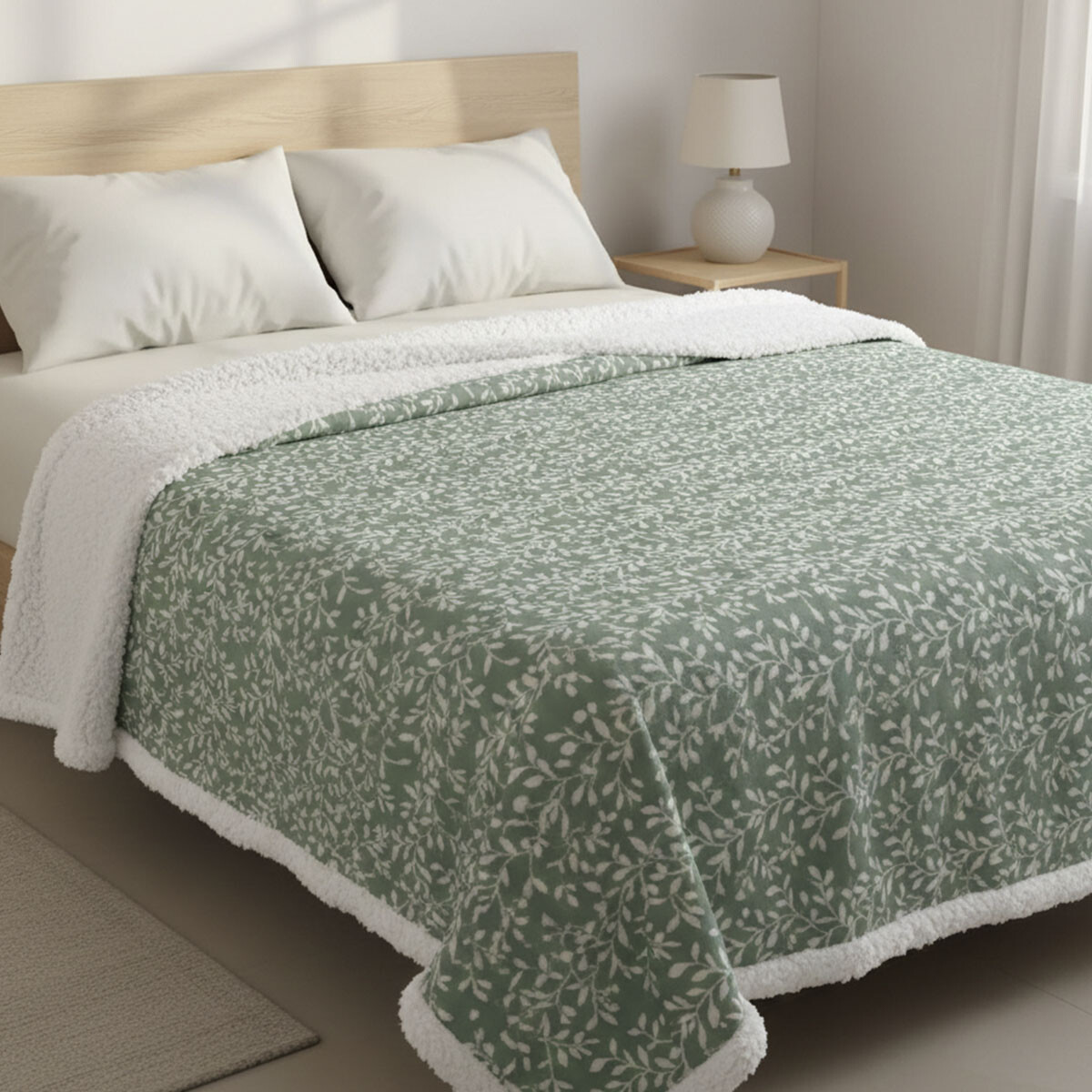 Frazada con Corderito 2 Plaza Home Class 200 x 240 cm - HOJAS VERDE 