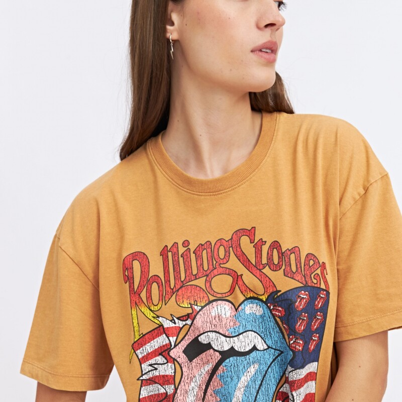Remera Dama M/C Alg.C/Estam.Oversize N+ Tabaco