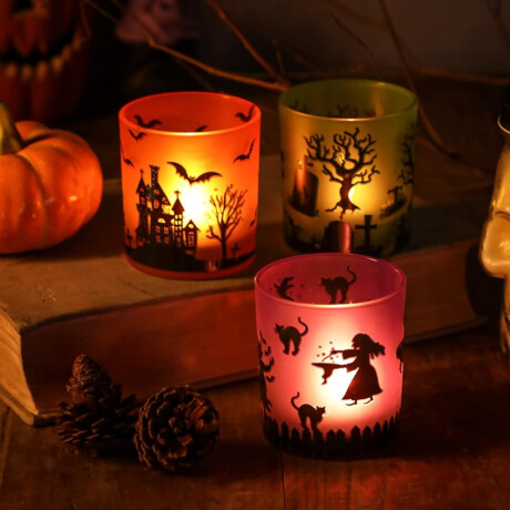 Vasos portavelas Halloween con luces LED Halloween Naranja