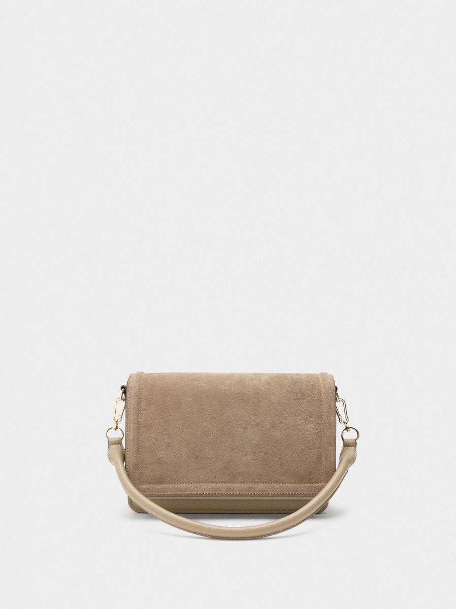 Bolso Bandolera Con Solapa Y Detalles De Piel - taupe 