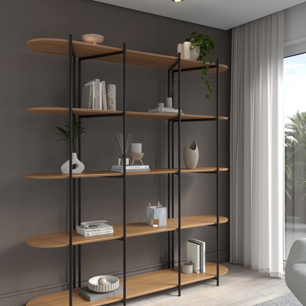 ESTANTERÍA/BIBLIOTECA/DIVISOR MDF-Y-ACERO NEGRO AMAYA