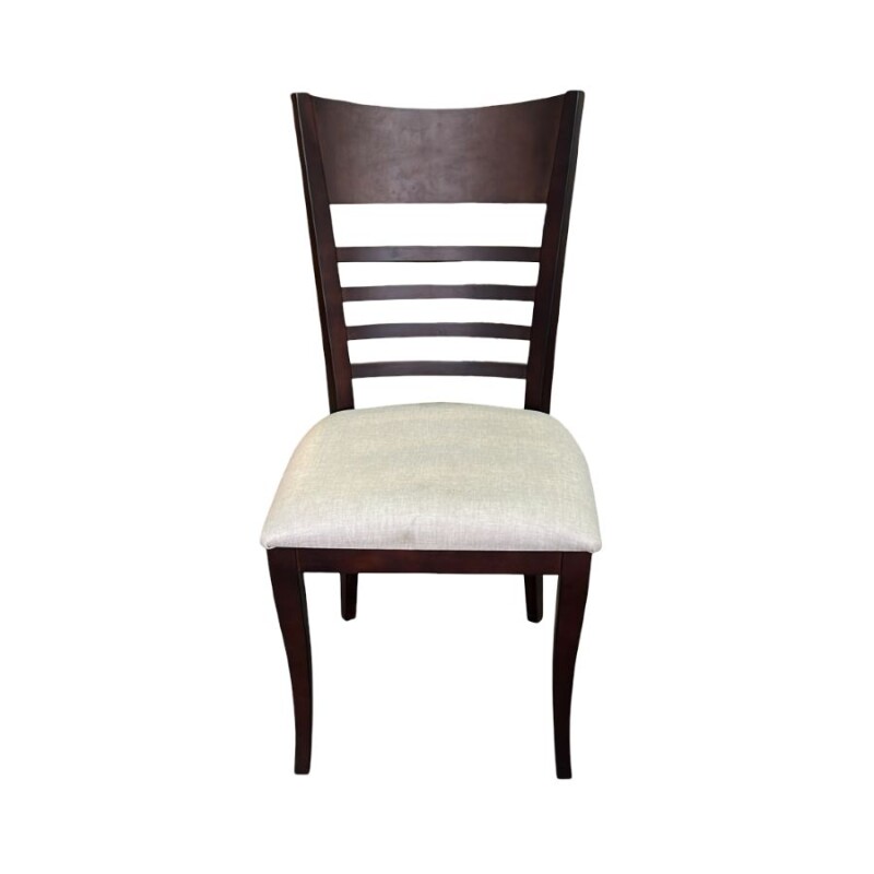Silla en madera tapizada en tela beige - Producto con detalles. Silla en madera tapizada en tela beige - Producto con detalles.