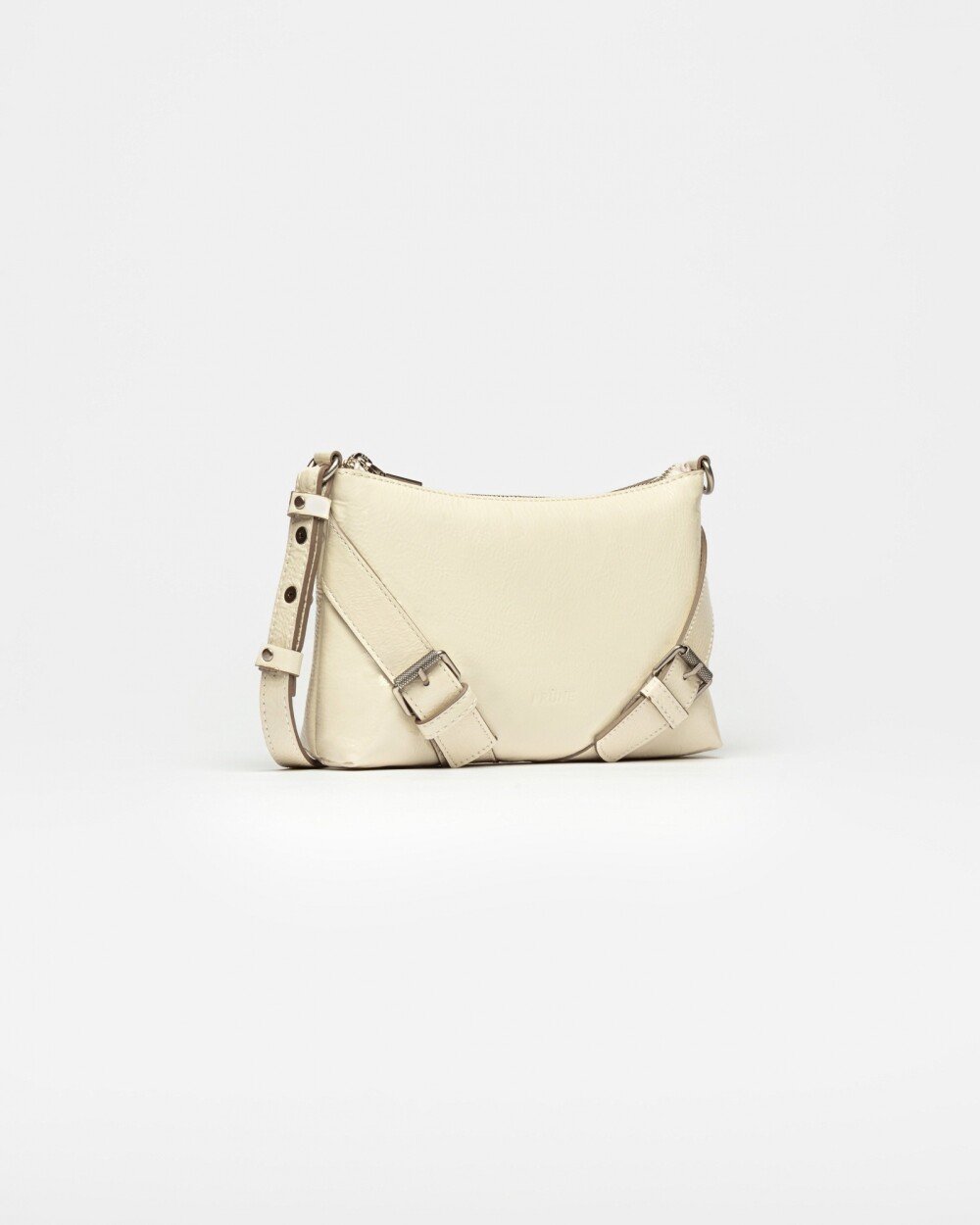 Mini bag Pocket en cuero charol arrugado Natural