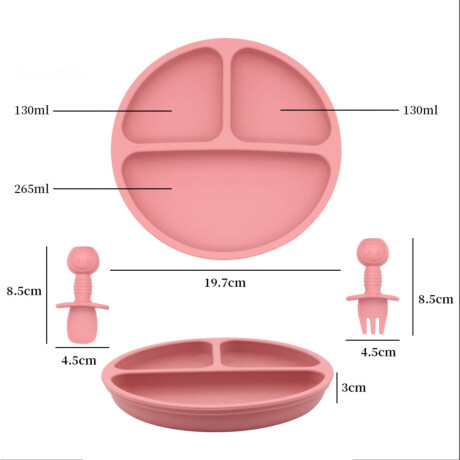 Set X10p Plato Comer Bebe Silicona+ Cubierto Vaso Rosa