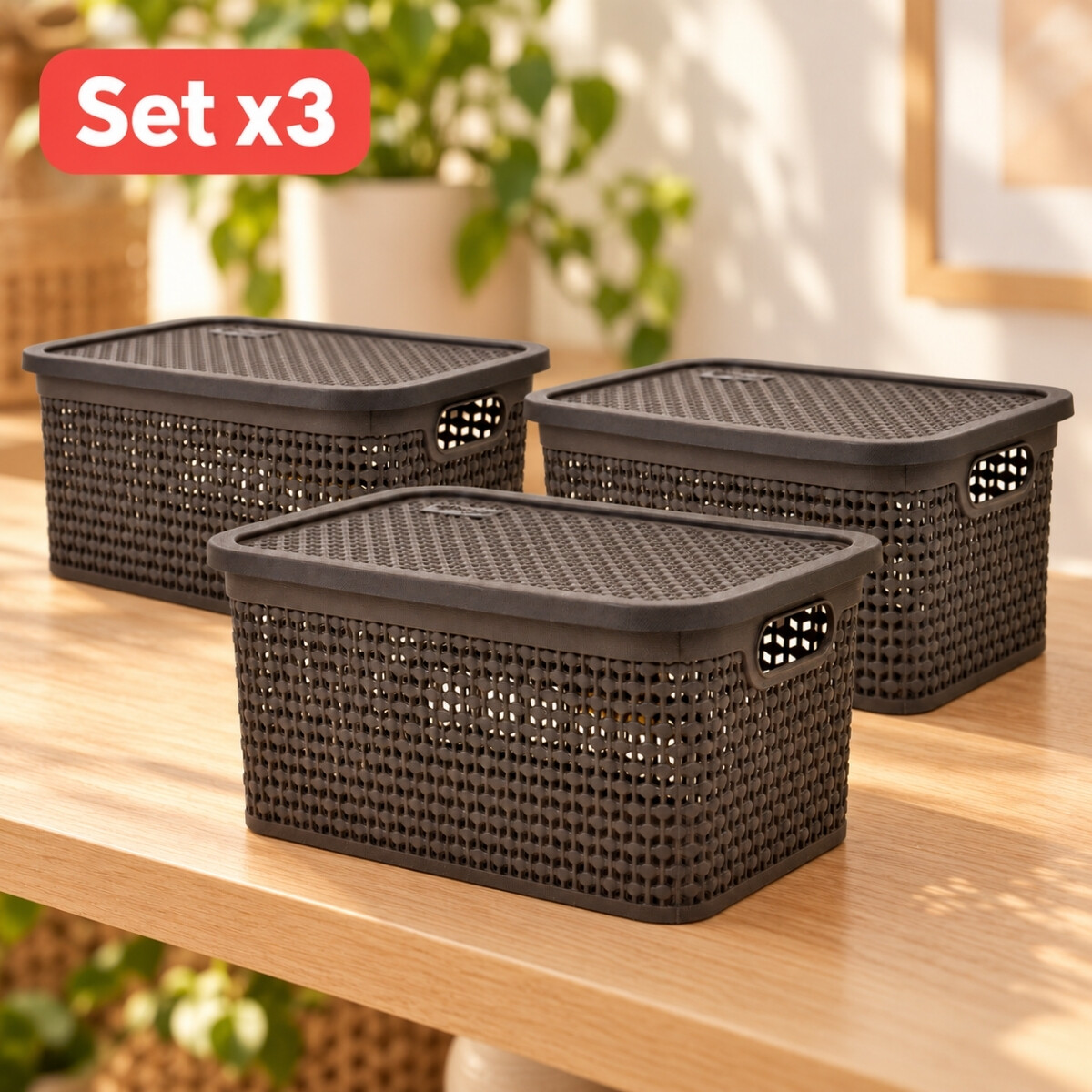 Set x3 Caja simil ratán 4 lts - CHOCOLATE 