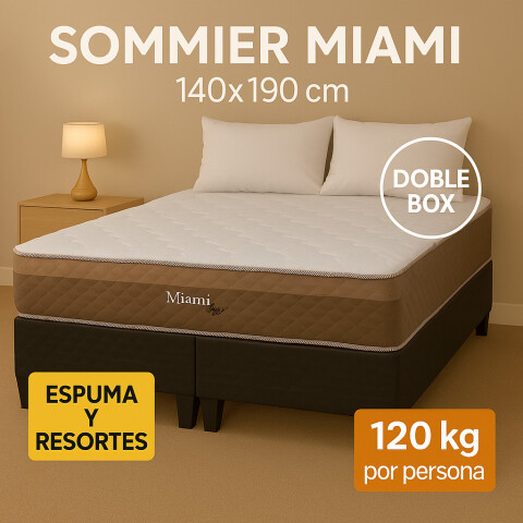 Dos Plazas Sommier Miami Espuma y Resortes con Box Doble 140 x 188 x 59 cm - 120 Kg Dos Plazas Sommier Miami Espuma y Resortes con Box Doble 140 x 188 x 59 cm - 120 Kg