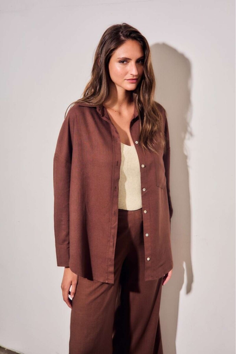 Camisa Lino - Chocolate 