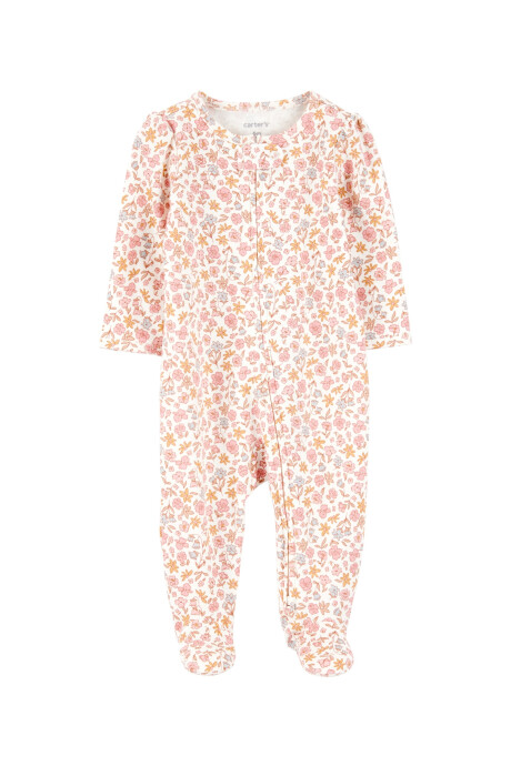 Pijama una pieza de algodón, con pie, diseño floral Sin color