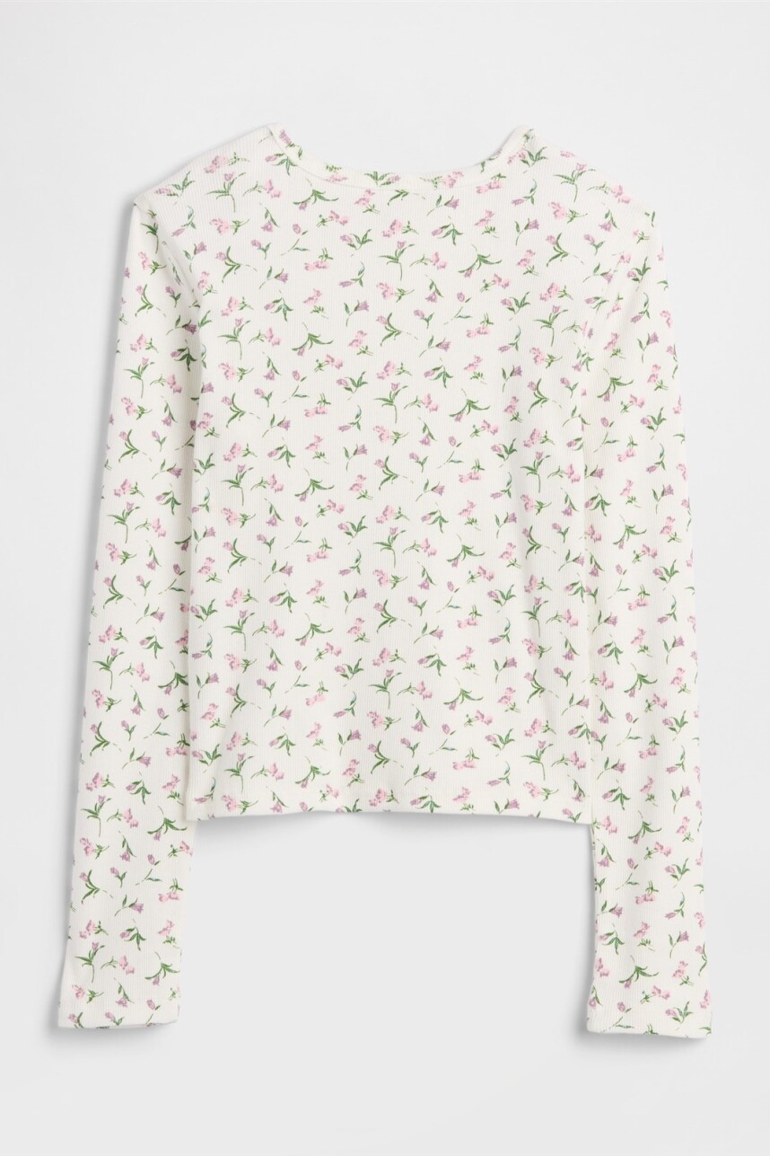 Remera Rib Niña White Floral Print