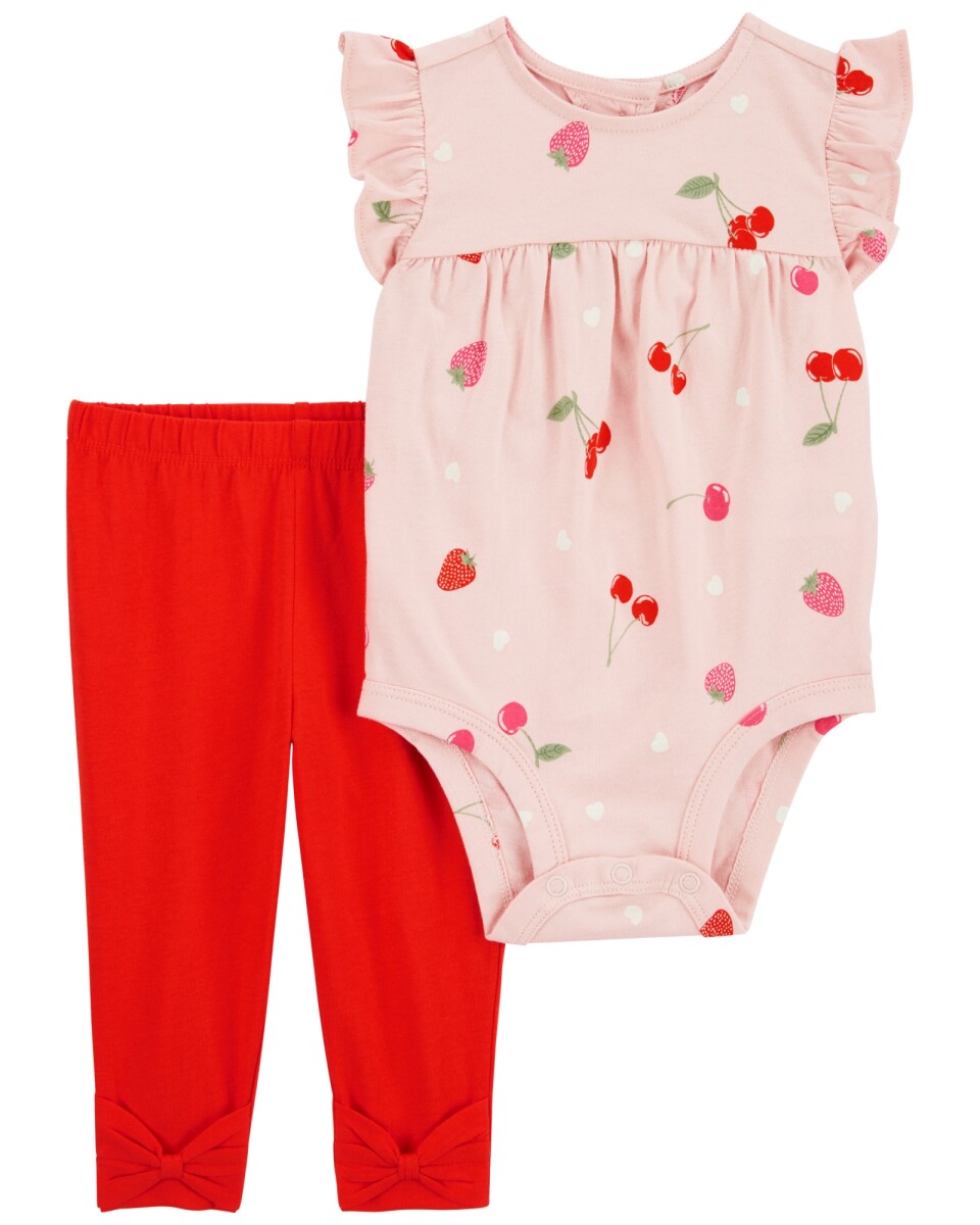 Set dos piezas de algodón, pantalón y body, diseño frutillas 