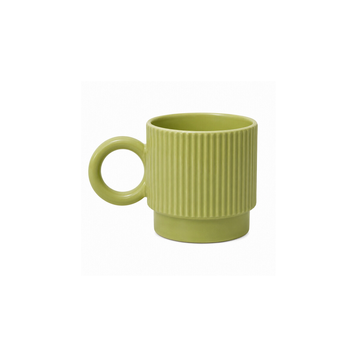 Taza de cerámica facetada con asa circular - Verde 