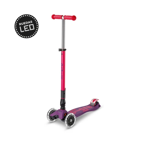 Monopatín Micro Maxi Plegable Neón LED Ajustable con 3 Ruedas ROSA