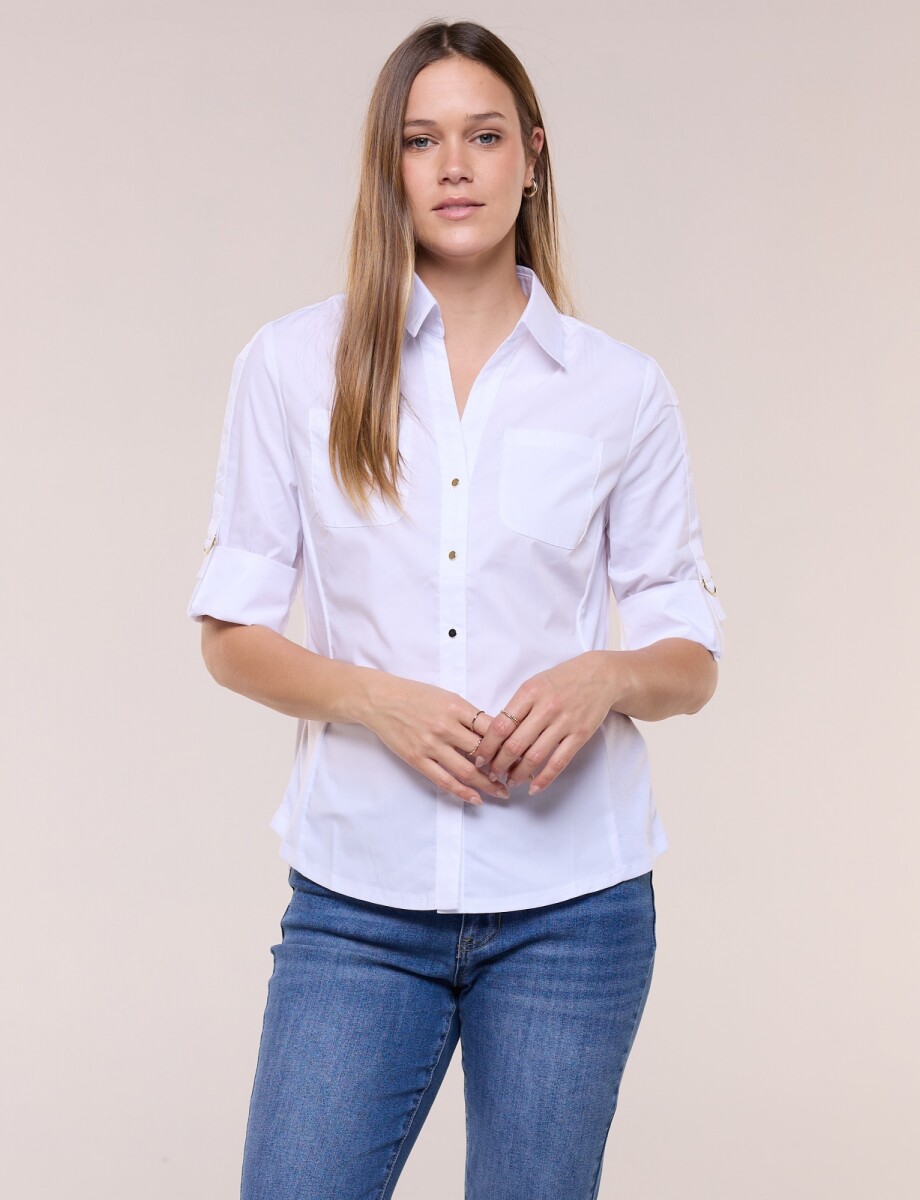 Camisa Algodon Con Laterales Elastizados - Blanco 