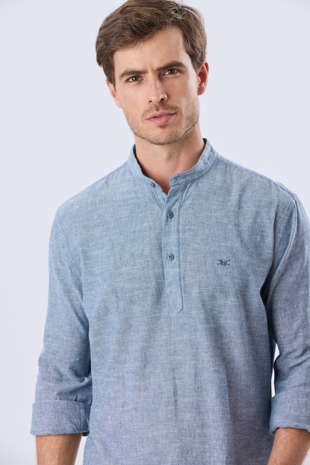 CAMISA LISA DE LINO CUELLO MAO Denim