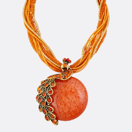 Collar Mujer Pavo Real Varios Colores Naranja