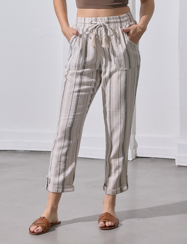 Pantalon Lino Lineas BEIGE/MULTI