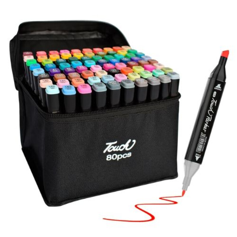 Set 80 marcadores doble punta con estuche Set 80 Marcadores Doble Punta Con Estuche