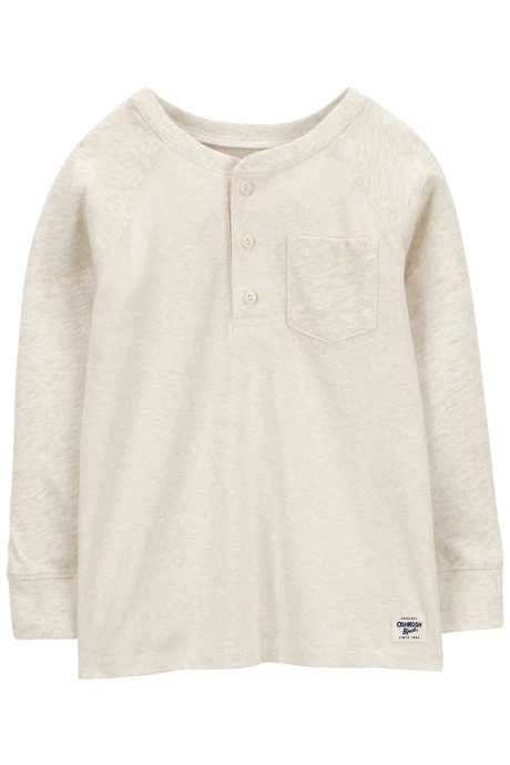 Remera henley de algodón, mangas raglán, crema Sin color