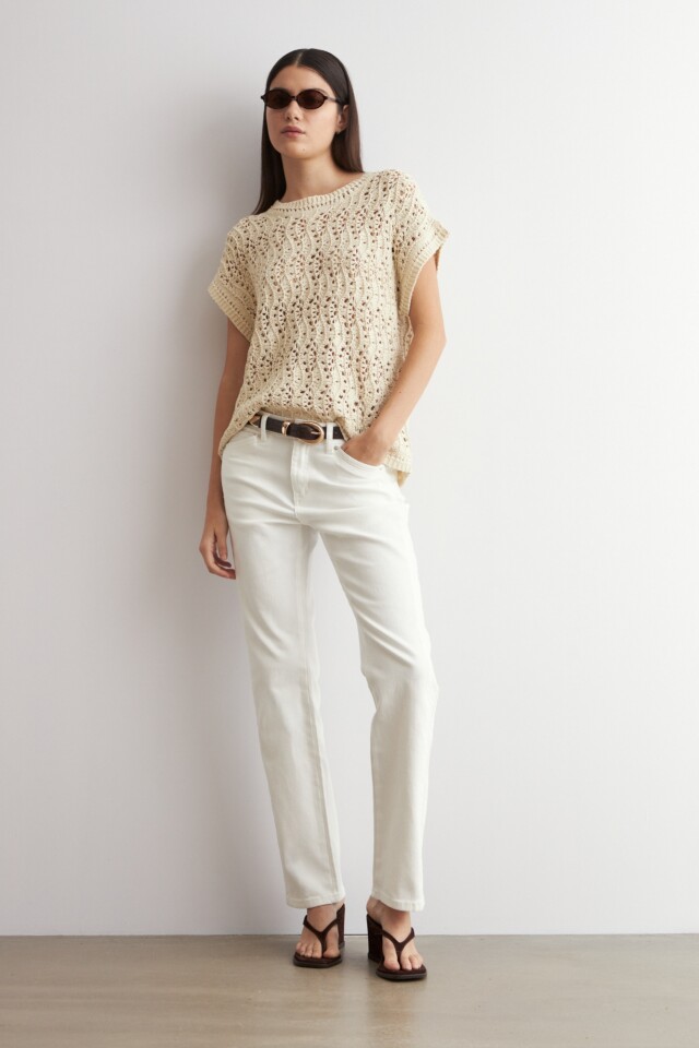Chaleco cinta calado beige