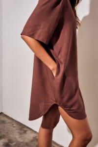 Vestido Camisero Con Lino Marron