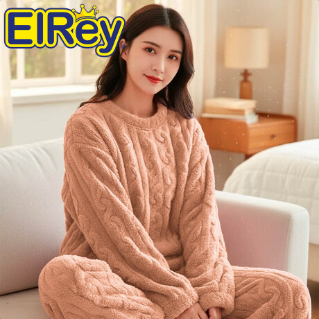 Conjunto Pijama Jogging Peluche Abrigo Buzo Pantalón Marron