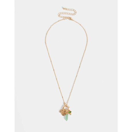 Collar Corto Dije Piedra Natural Dorado