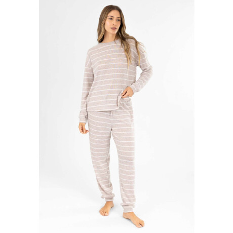 Pijama hacci rayado beige Beige