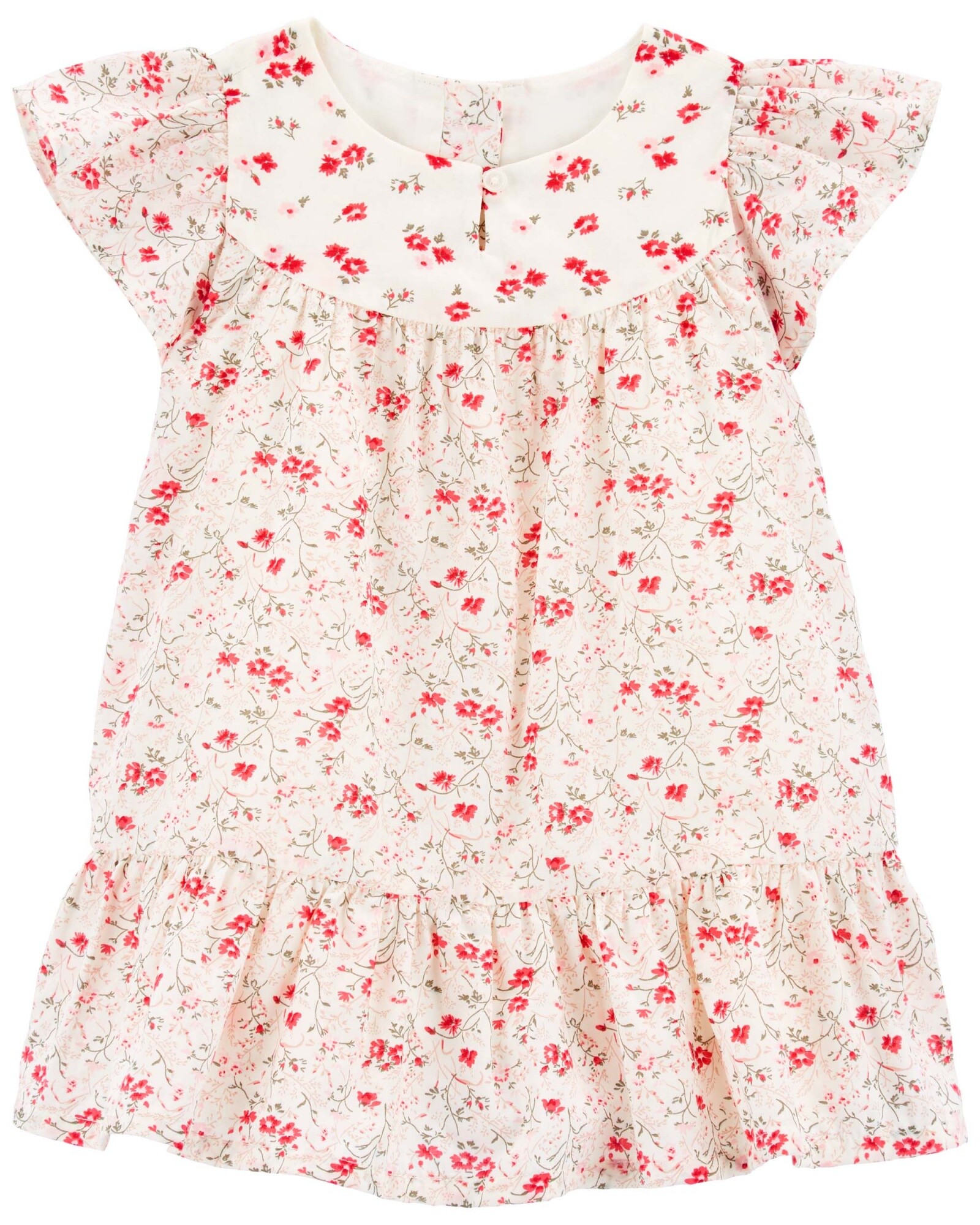 Vestido de popelina con volantes y diseño floral Sin color