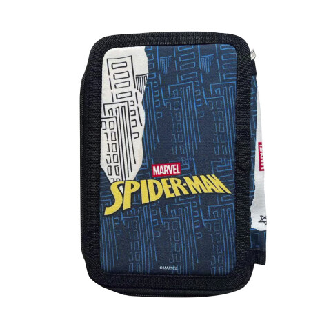 Cartuchera Infantil Spiderman 3 Pisos con Cierre 13 x 20 cm AZUL/NEGRO