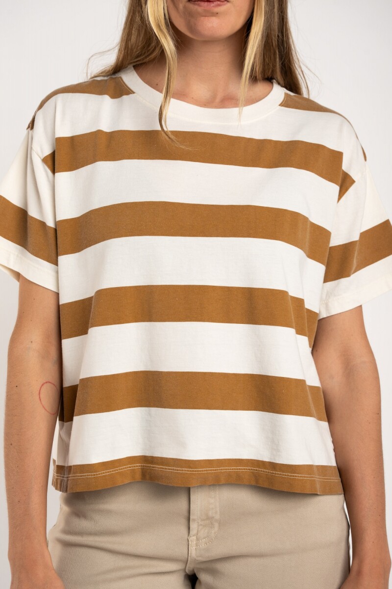 Remera Algodon Lavado Raya Camel Camel