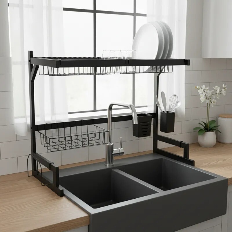 Escurridor De Platos Y Cubiertos Sobre Mesada Escurridor De Platos Y Cubiertos Sobre Mesada