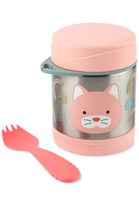 Tupper de acero inoxidable con cubierto, diseño gato Tupper de acero inoxidable con cubierto, diseño gato