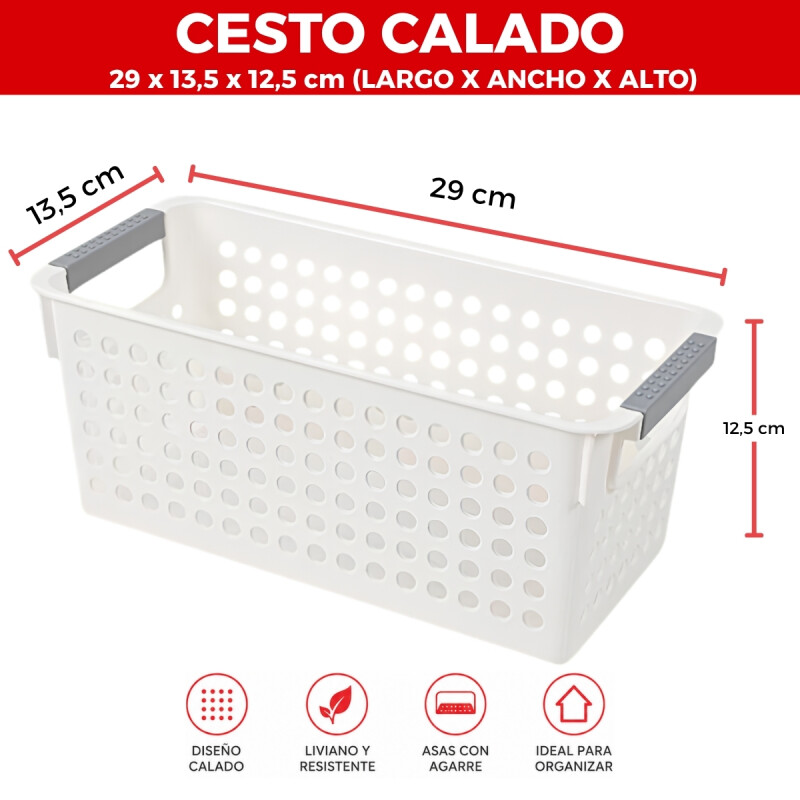Cesto Organizador calado con asas 29 x 13.5 x 12.5 cm BLANCO
