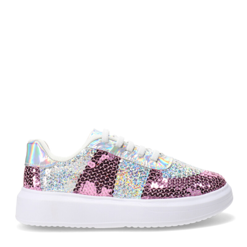 Championes Infantiles Bibi Glam Lentejuelas Plateado - Rosado