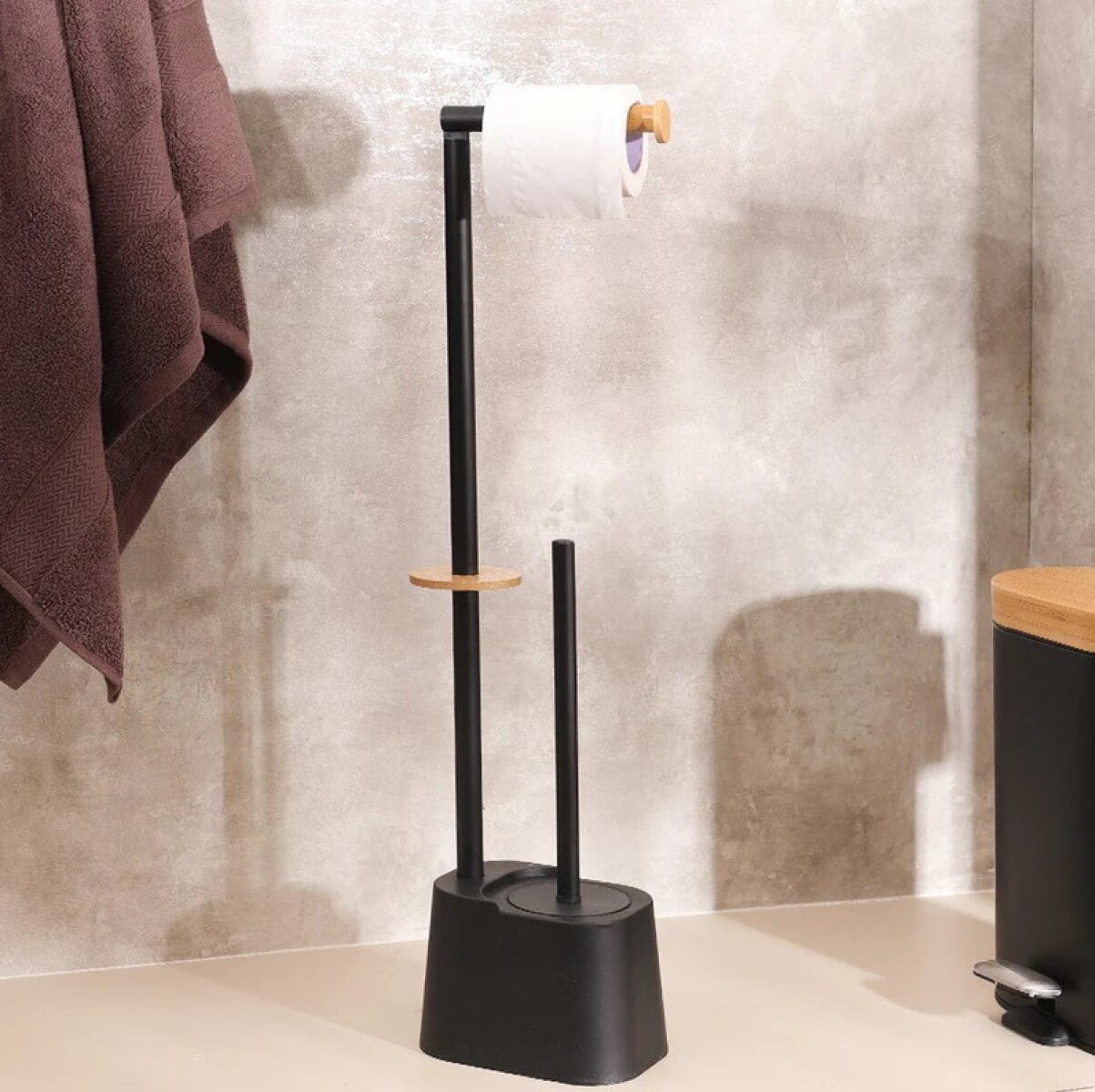 Porta Rollo y Cepillo de Baño 2 en 1 | Negro 