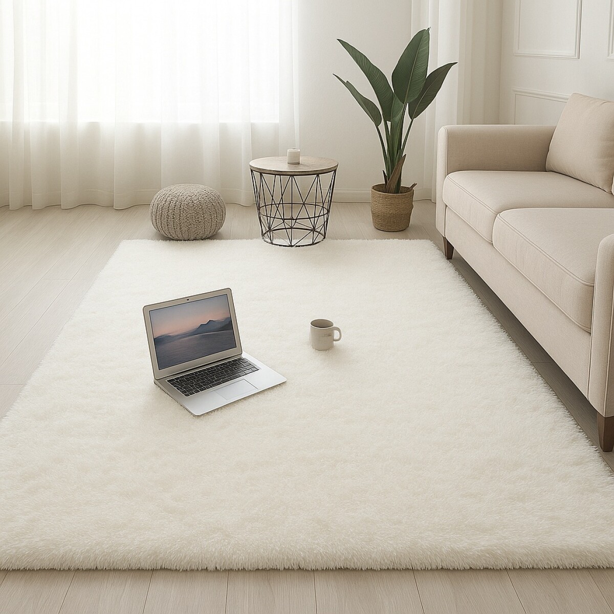 Alfombra Tapete Shaggy Peluda 150 X 200cm Pelo Alto - Blanco 