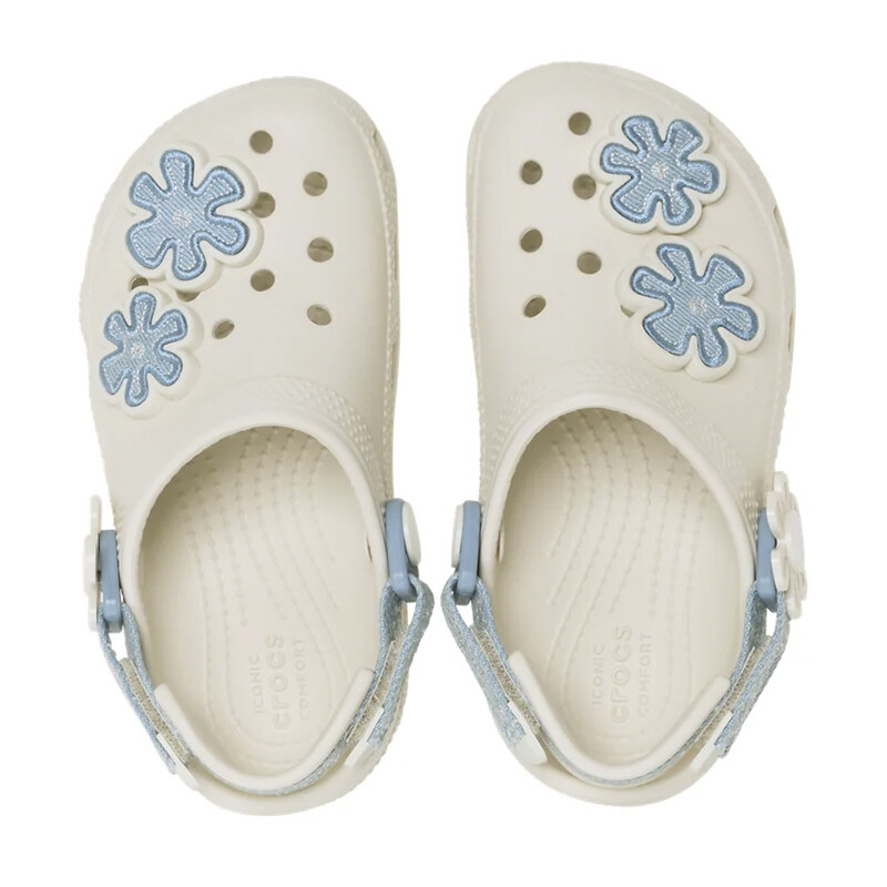 Crocs Classic Clog Toddler Denim Flower Blanco