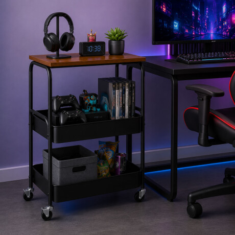 Carrito Organizador Multiuso C/Mesa 3Niv Con Ruedas 360 Negro